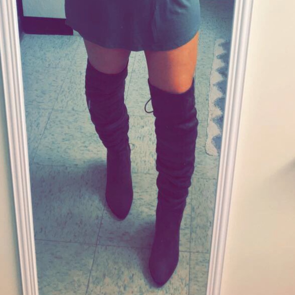 Over the knee lace up suede brown boots